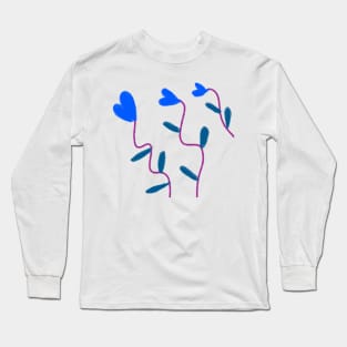 Blue watercolor heart floral art Long Sleeve T-Shirt